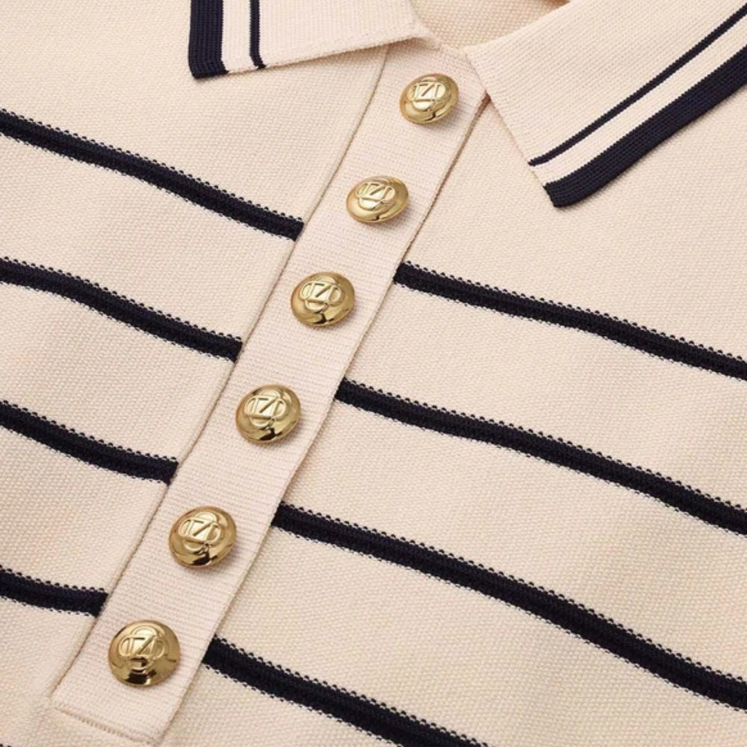 Luna Striped Polo Mini Dress in Cream Navy