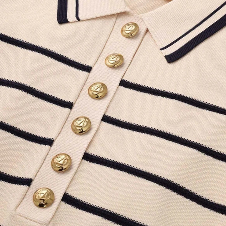 Luna Striped Polo Mini Dress in Cream Navy