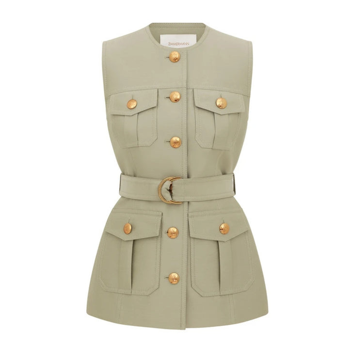 Luna Wool Silk Utility Vest in Palm