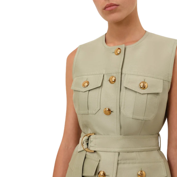 Luna Wool Silk Utility Vest in Palm