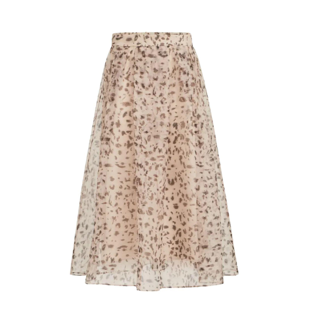 Lynx Print Silk Organza Pleated Skirt