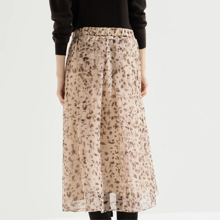 Lynx Print Silk Organza Pleated Skirt