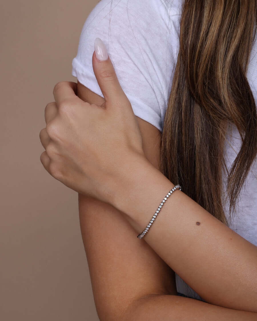 Baby Not Your Basic Silver Tennis Bracelet - Silver/White - NONE