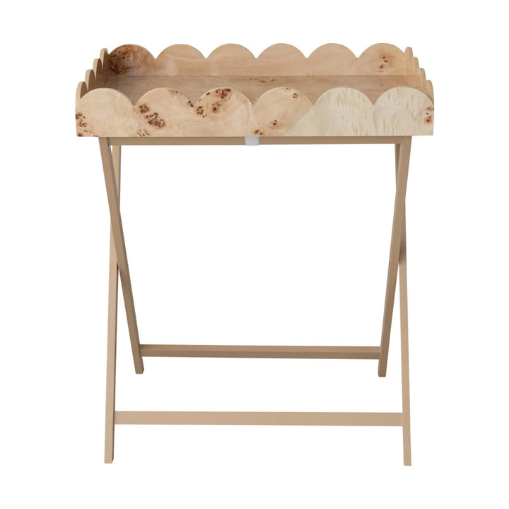 MDF & Burl Wood Veneer Folding Table with Removable Scalloped