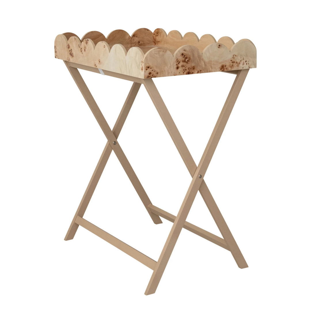 MDF & Burl Wood Veneer Folding Table with Removable Scalloped