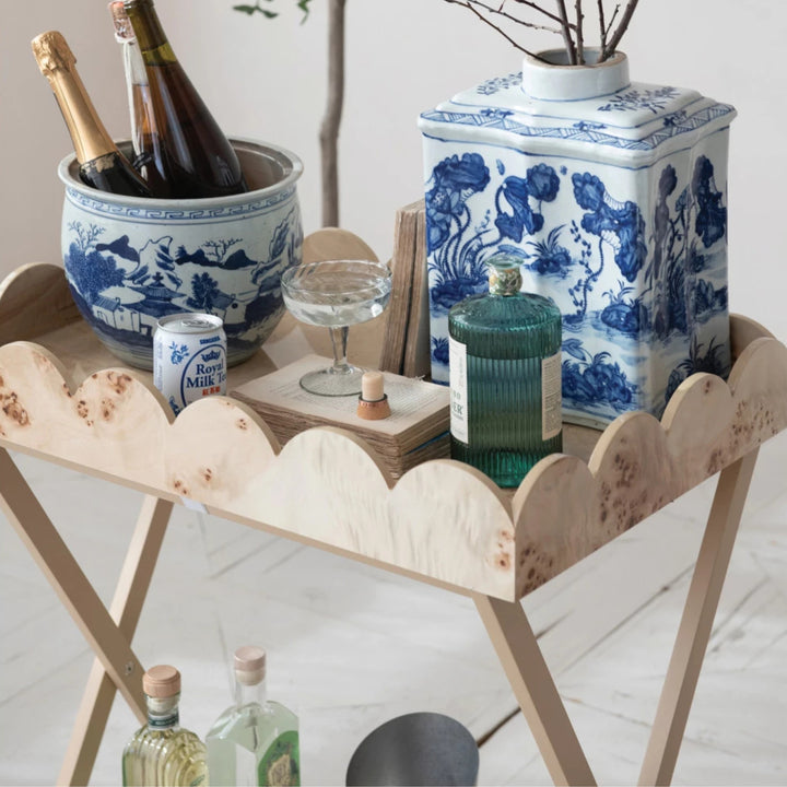 MDF & Burl Wood Veneer Folding Table with Removable Scalloped