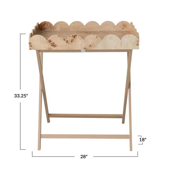 MDF & Burl Wood Veneer Folding Table with Removable Scalloped