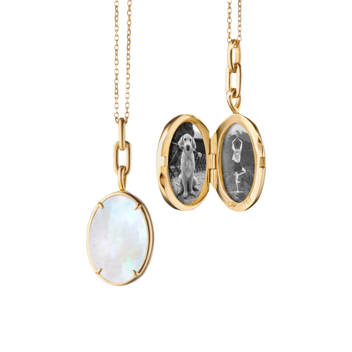 "Elle" 18K Gold MOP OVAL LOCKET ON 17" CHAIN