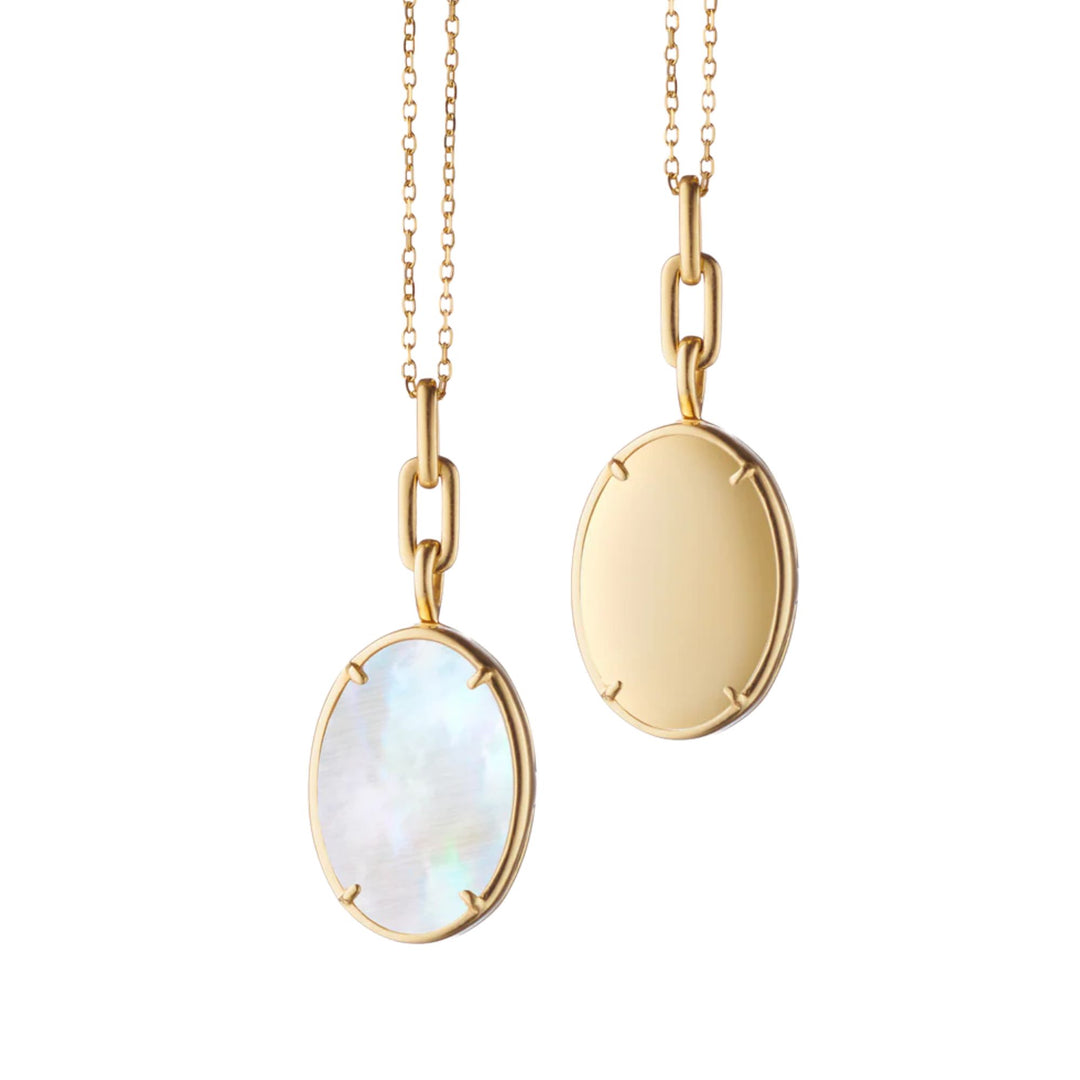 "Elle" 18K Gold MOP OVAL LOCKET ON 17" CHAIN