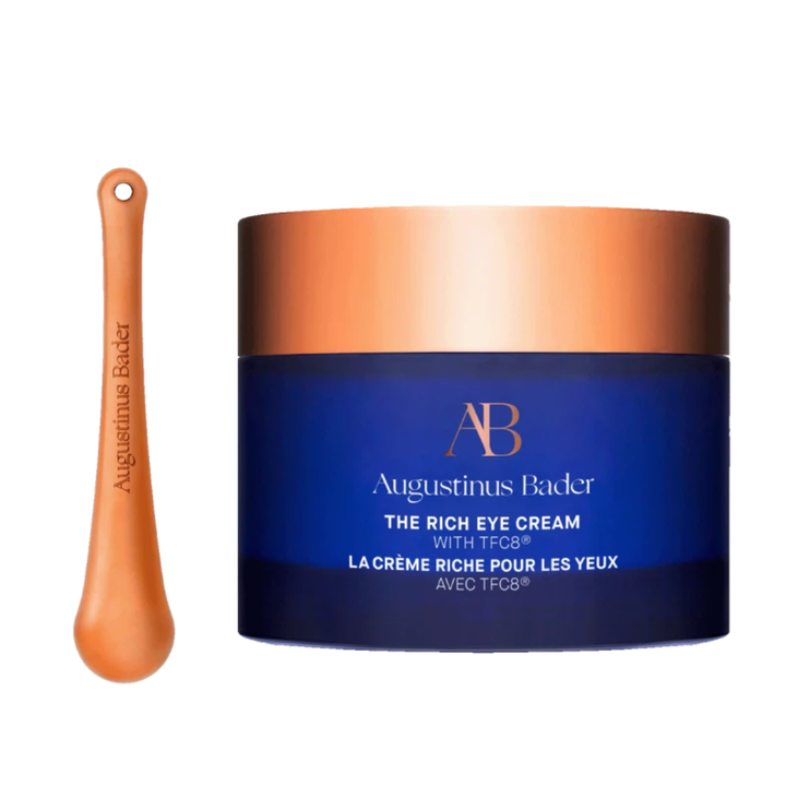 Augustinus Bader eye cream jar with applicator on a white background