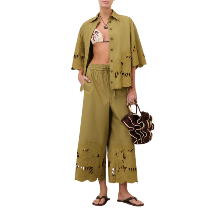 Mahon Embroidered Pant in Moss