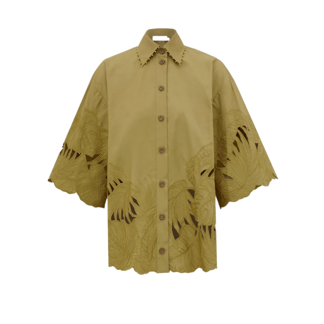Mahon Embroidered Shirt in Moss