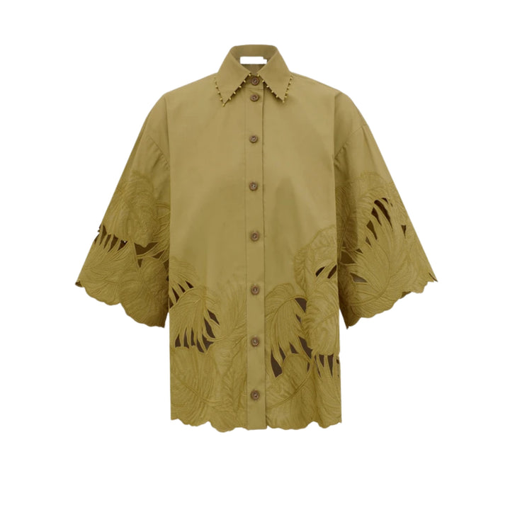 Mahon Embroidered Shirt in Moss