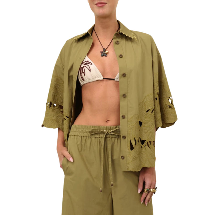 Mahon Embroidered Shirt in Moss