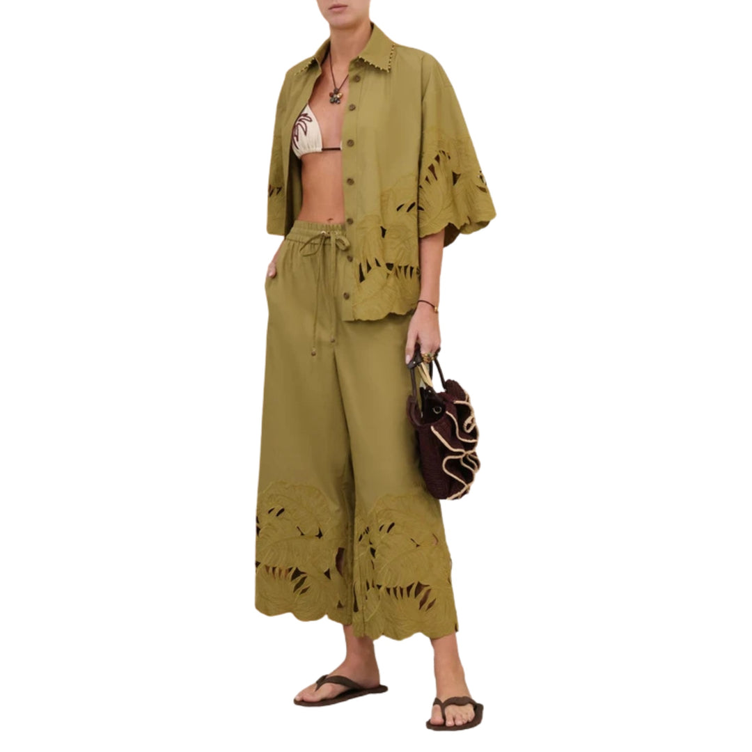 Mahon Embroidered Shirt in Moss