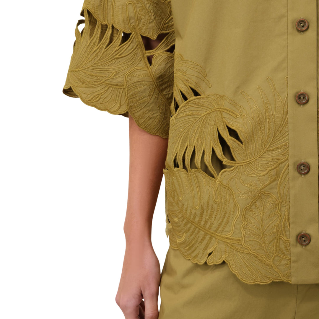 Mahon Embroidered Shirt in Moss