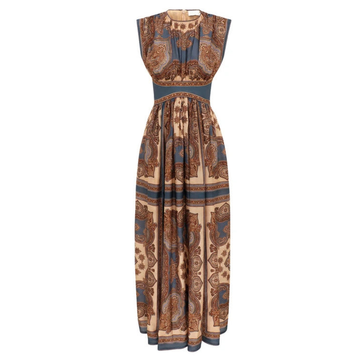 Mahon Waisted Maxi Dress in Dark Blue Paisley