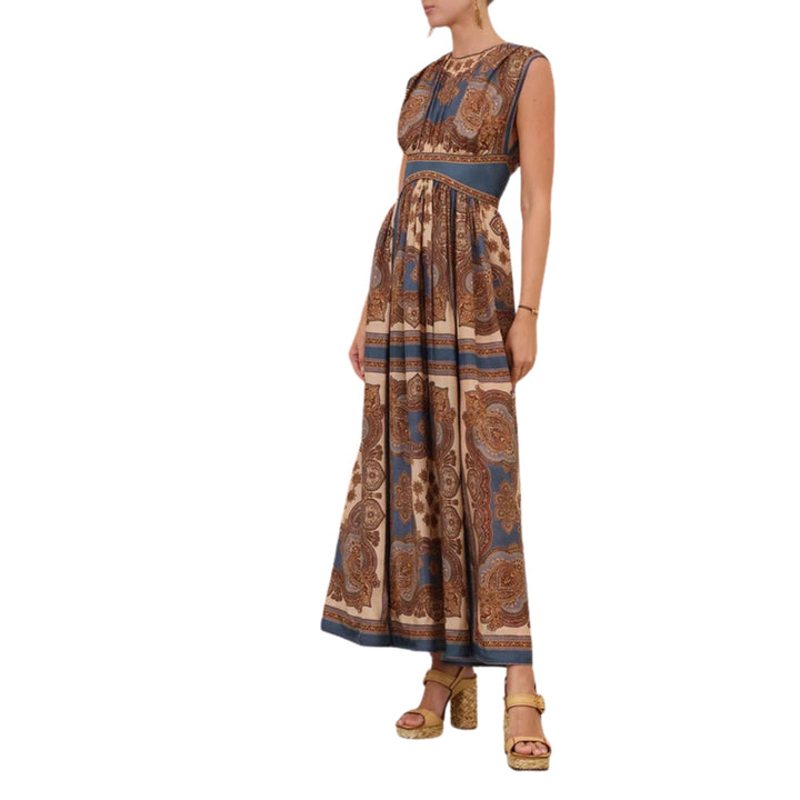 Mahon Waisted Maxi Dress in Dark Blue Paisley