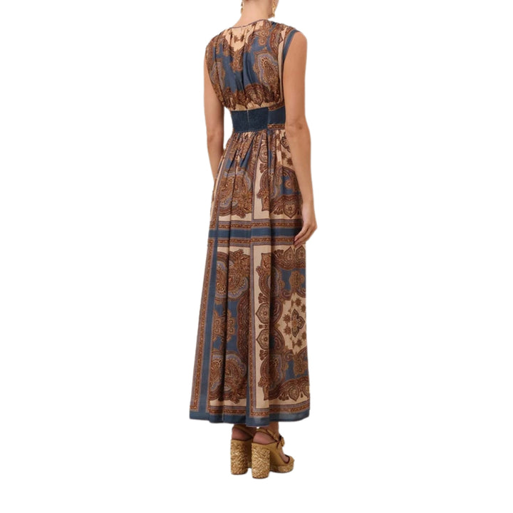 Mahon Waisted Maxi Dress in Dark Blue Paisley