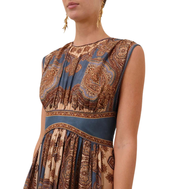 Mahon Waisted Maxi Dress in Dark Blue Paisley