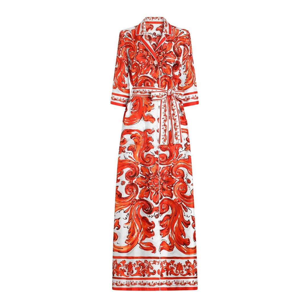 Majolica Print Silk Robe Coat