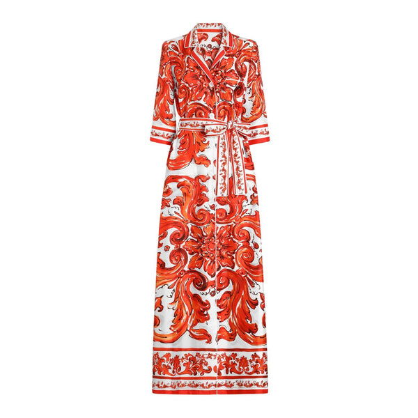 Majolica Print Silk Robe Coat