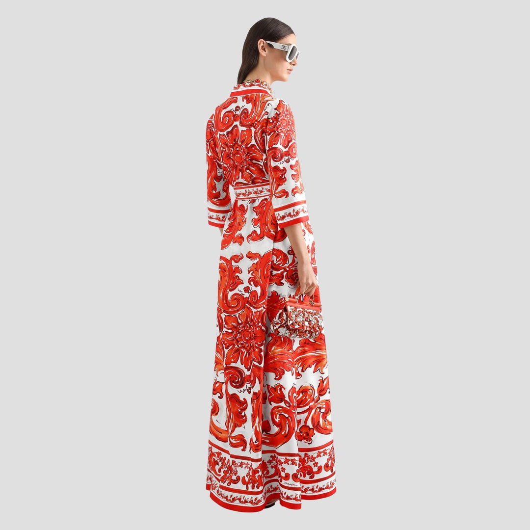 Majolica Print Silk Robe Coat