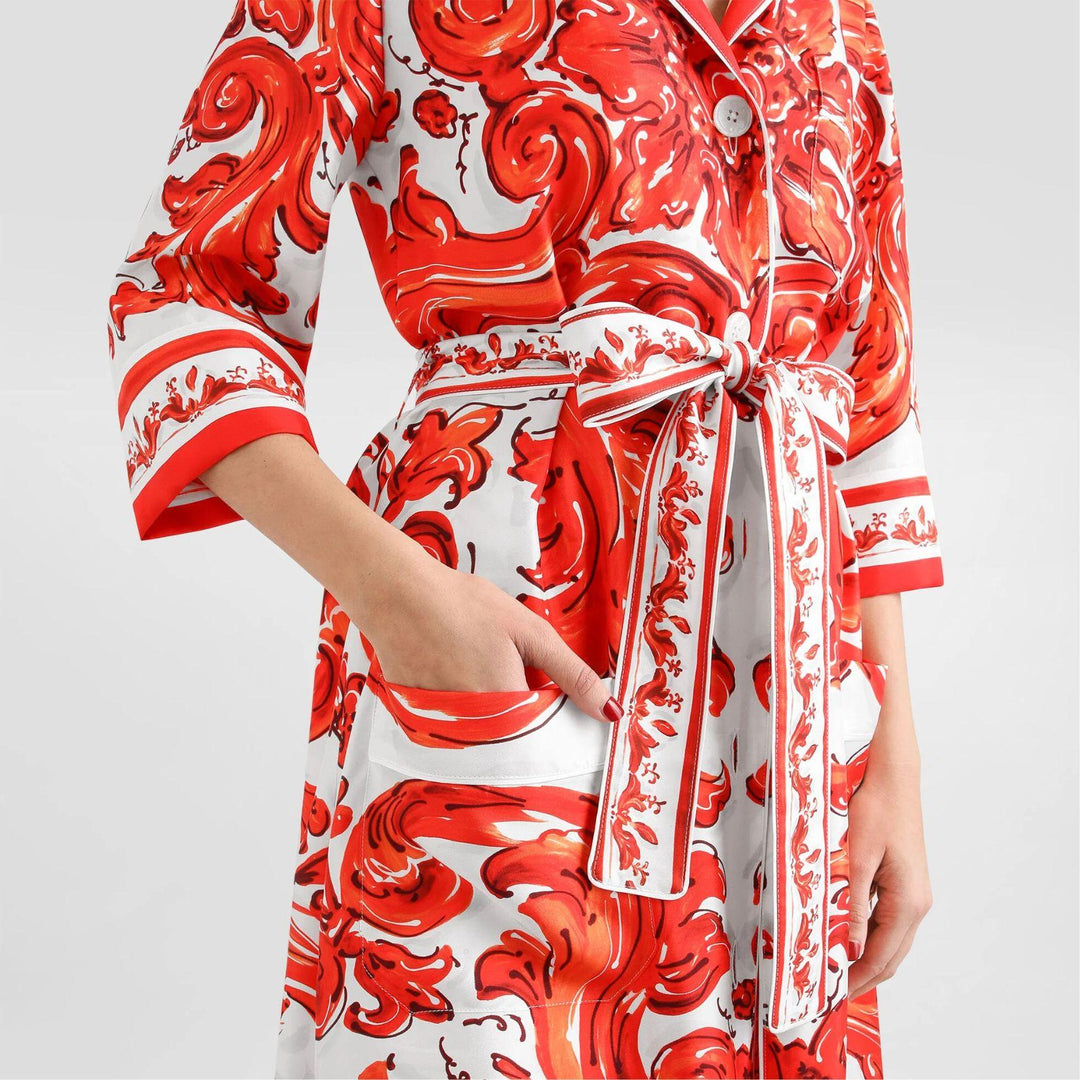 Majolica Print Silk Robe Coat