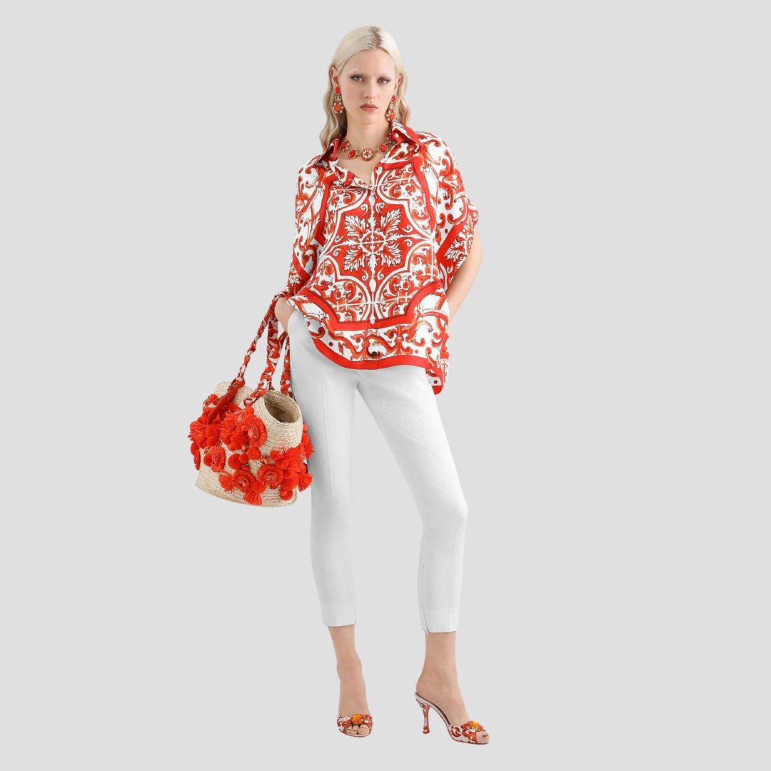 Majolica Print Silk Sleeveless Top