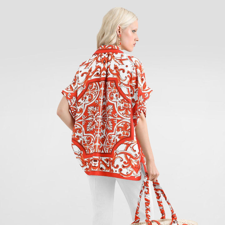 Majolica Print Silk Sleeveless Top