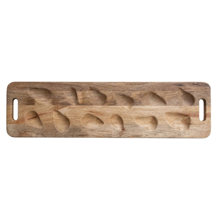 Mango Wood Oyster Serving Board with Handles, Natural