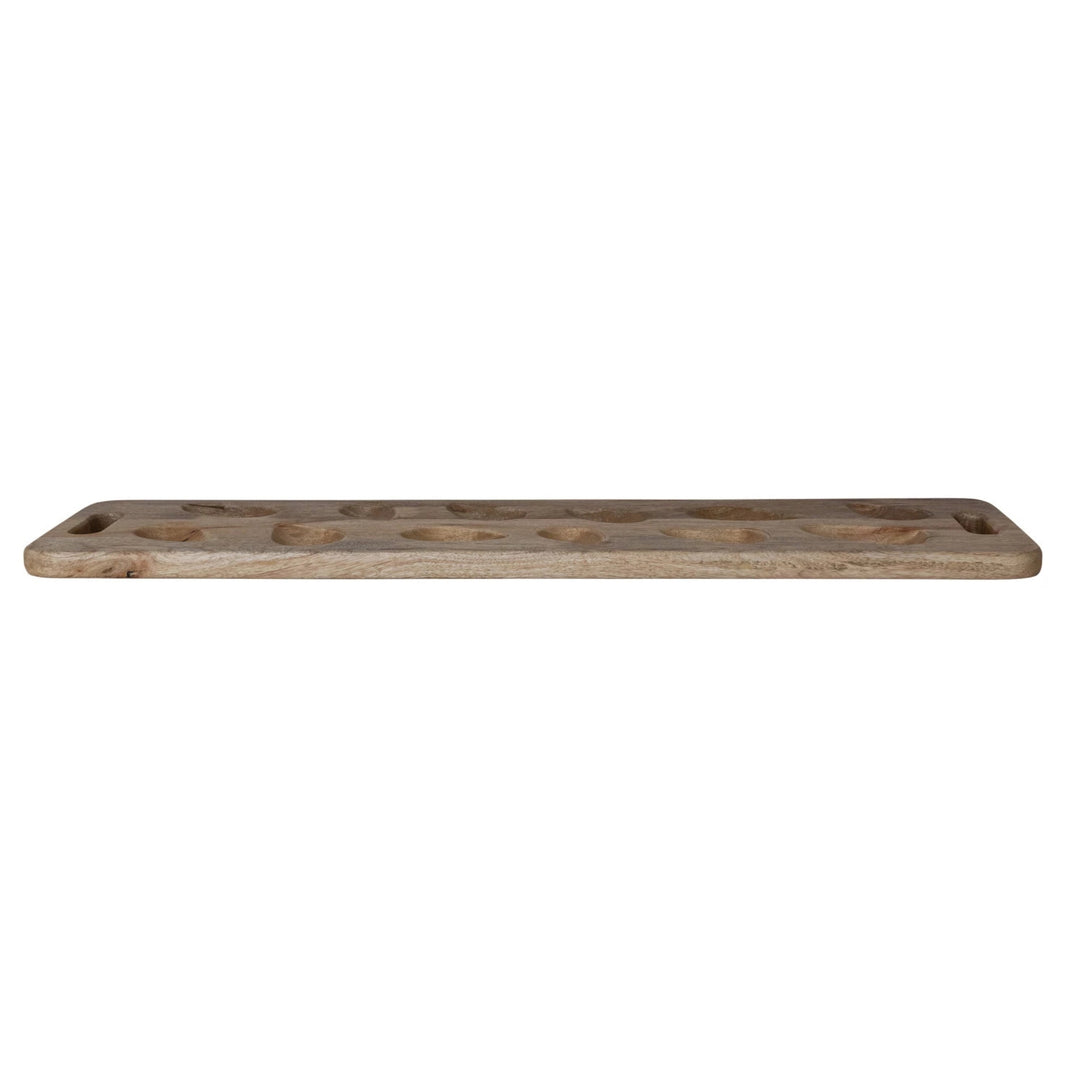Mango Wood Oyster Serving Board with Handles, Natural