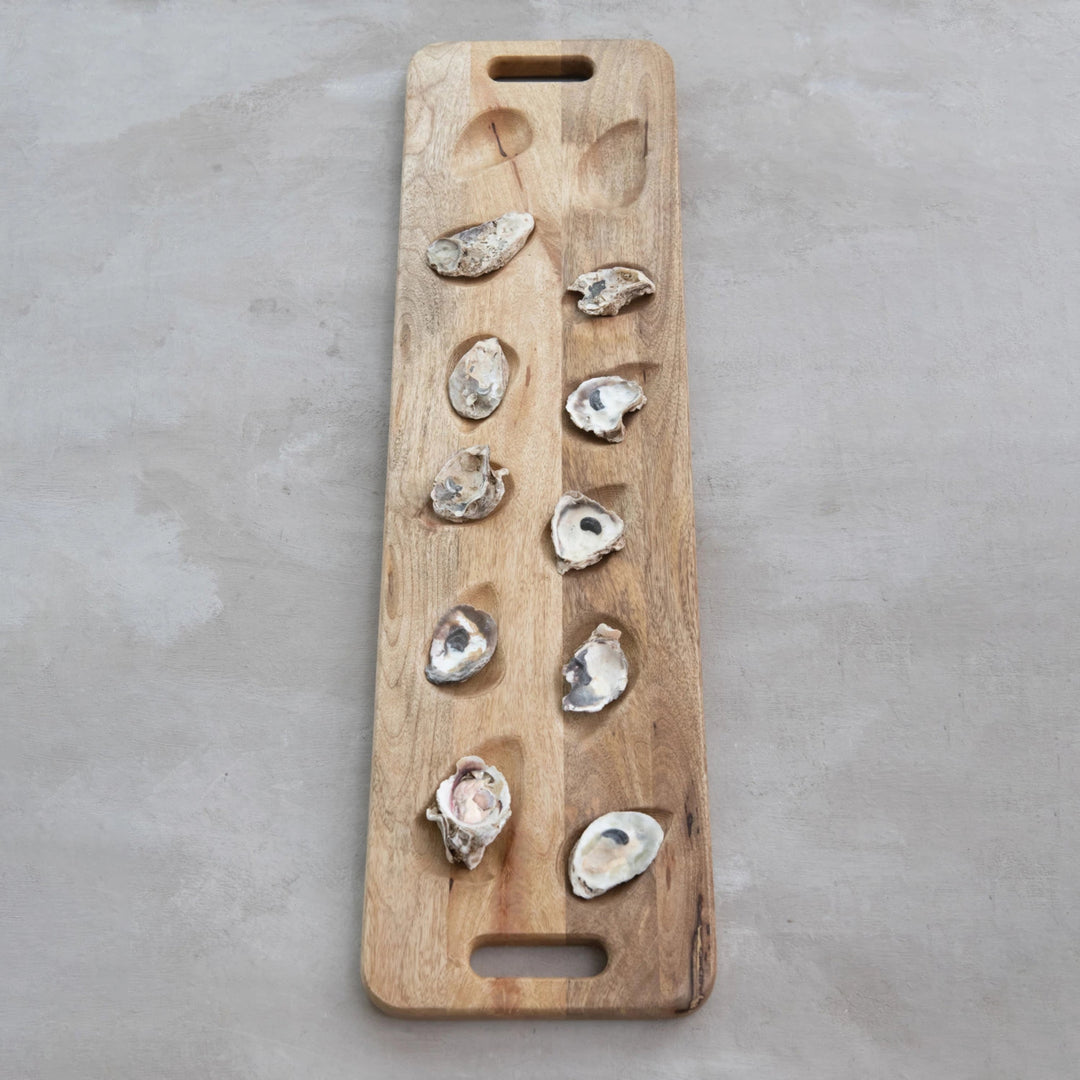 Mango Wood Oyster Serving Board with Handles, Natural