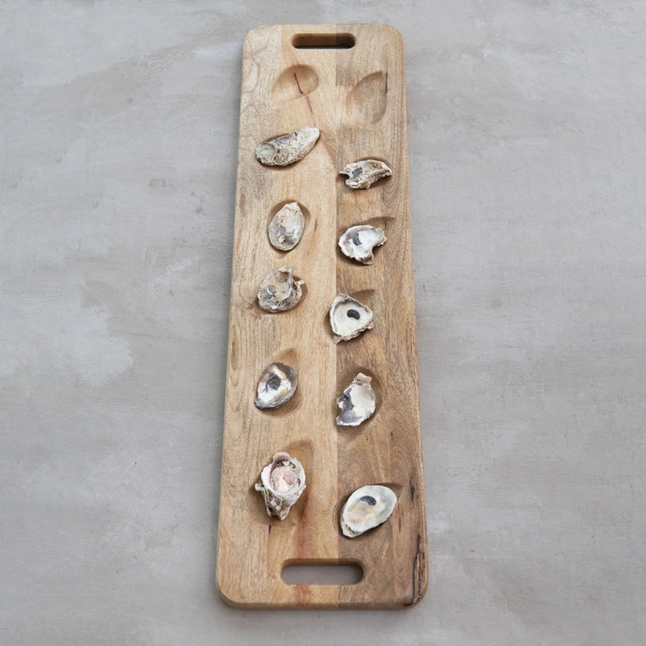 Mango Wood Oyster Serving Board with Handles, Natural