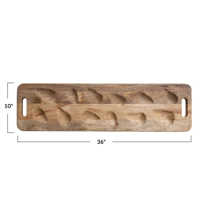 Mango Wood Oyster Serving Board with Handles, Natural