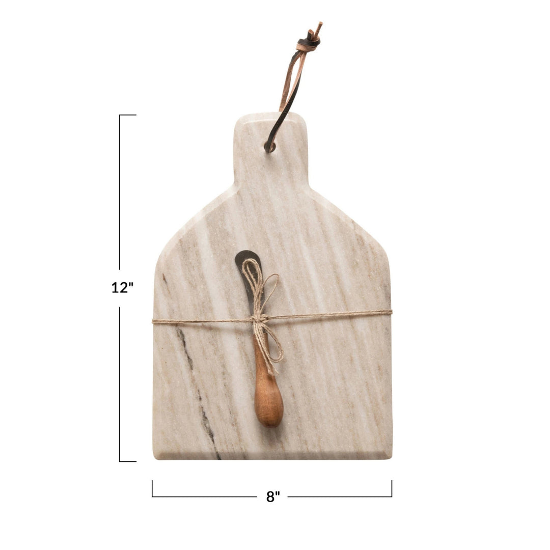 Marble Cheese Board with Canape Knife - Set of 2