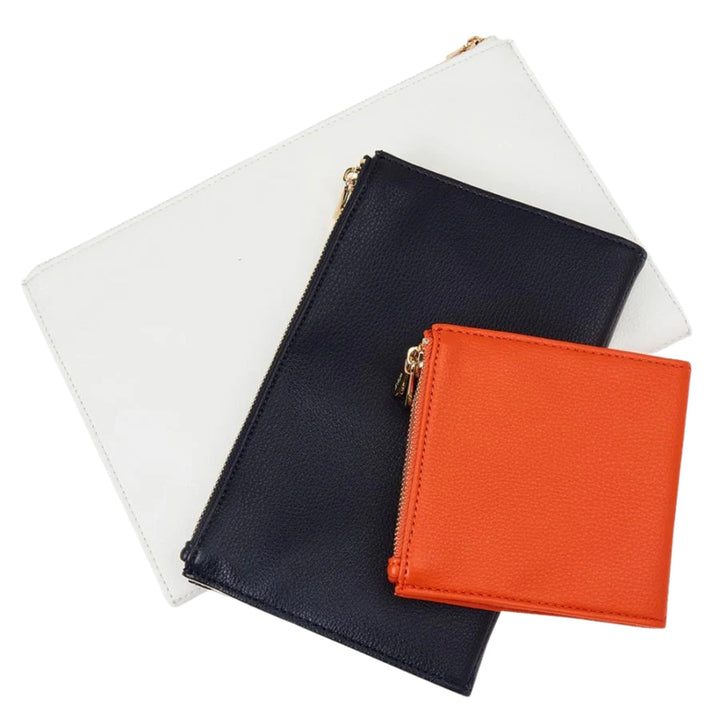 Maria Triple Pouches in White/Navy/Tangerine