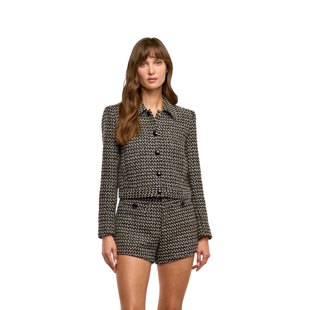 Marla Cropped Jacket in Black, Ivory and Gold Tweed
