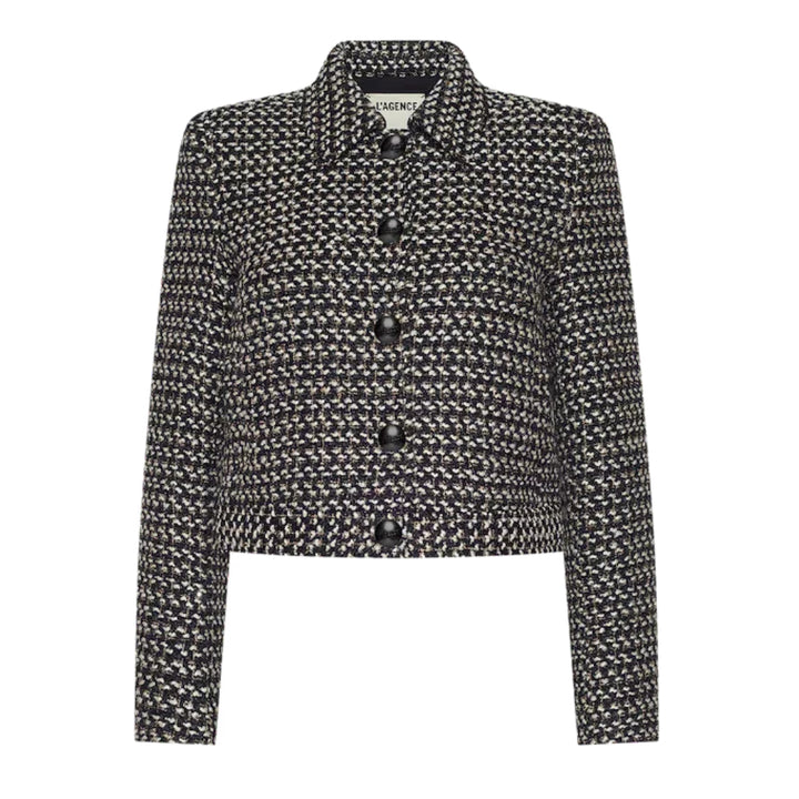 Marla Cropped Jacket in Black, Ivory and Gold Tweed