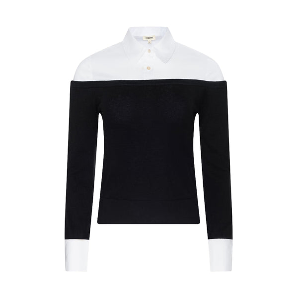 Mathilde Poplin Cuff Collared Pullover in Black/White