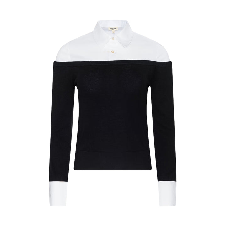 Mathilde Poplin Cuff Collared Pullover in Black/White