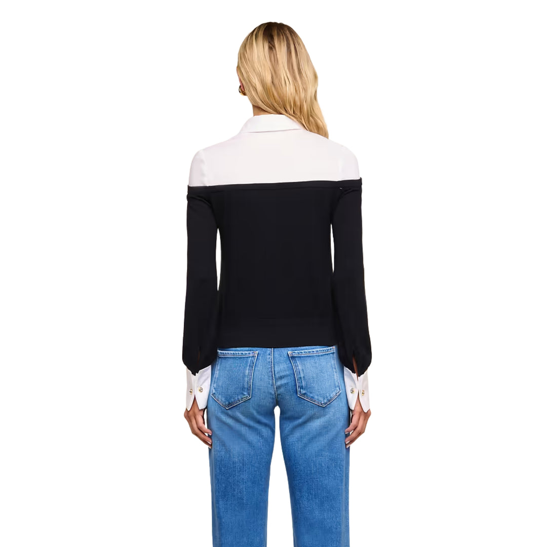 Mathilde Poplin Cuff Collared Pullover in Black/White