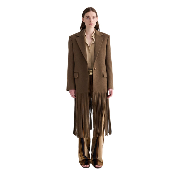 Mattie Cashmere Coat with Fringe in Sepia Tint