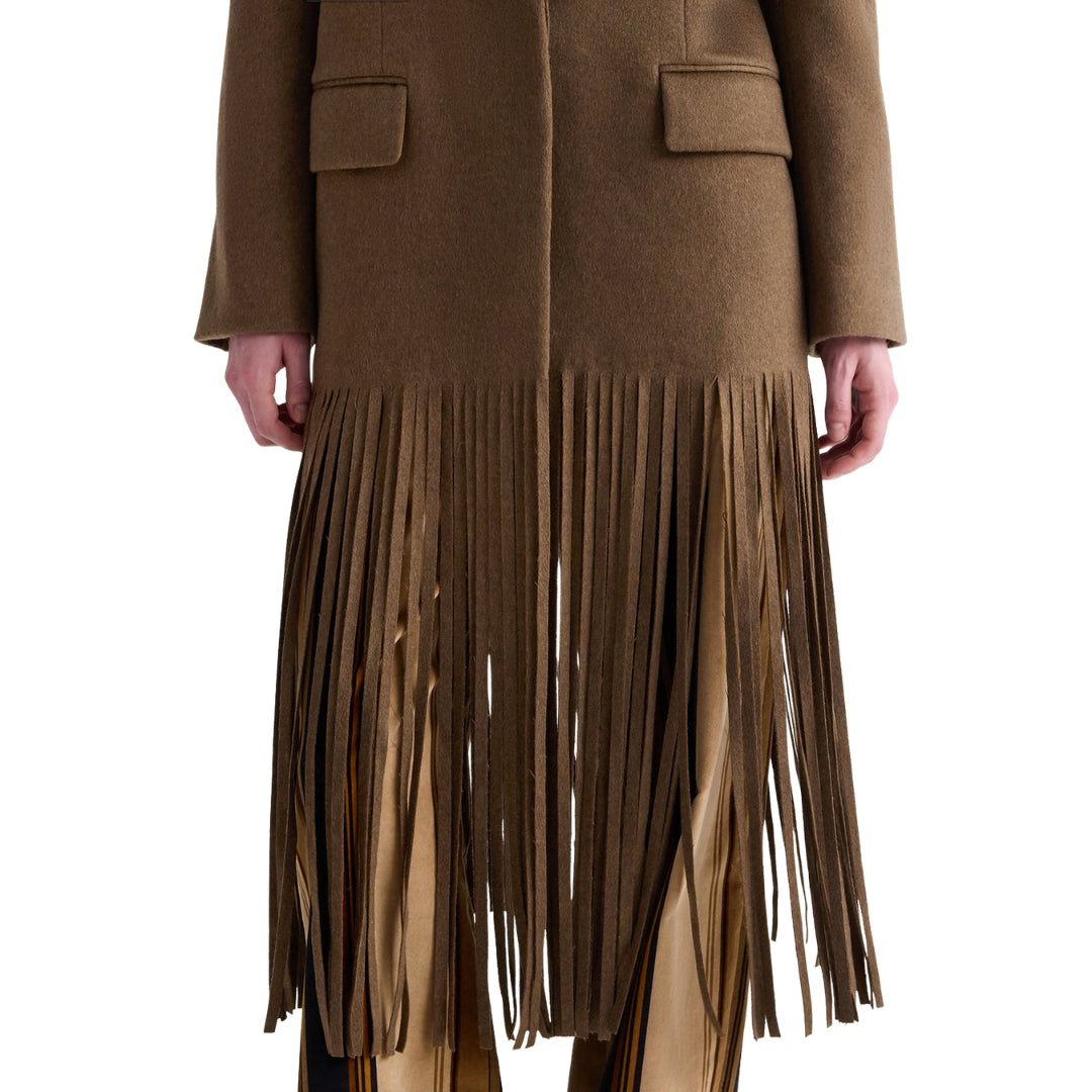 Mattie Cashmere Coat with Fringe in Sepia Tint