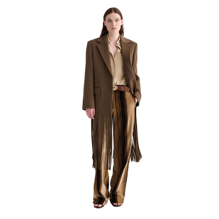 Mattie Cashmere Coat with Fringe in Sepia Tint