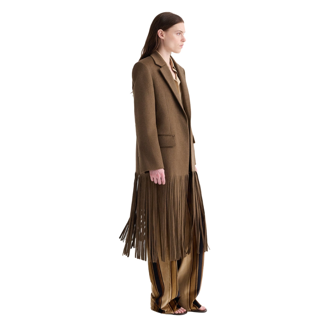 Mattie Cashmere Coat with Fringe in Sepia Tint
