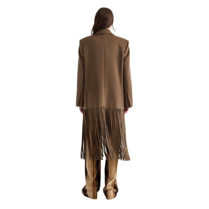 Mattie Cashmere Coat with Fringe in Sepia Tint