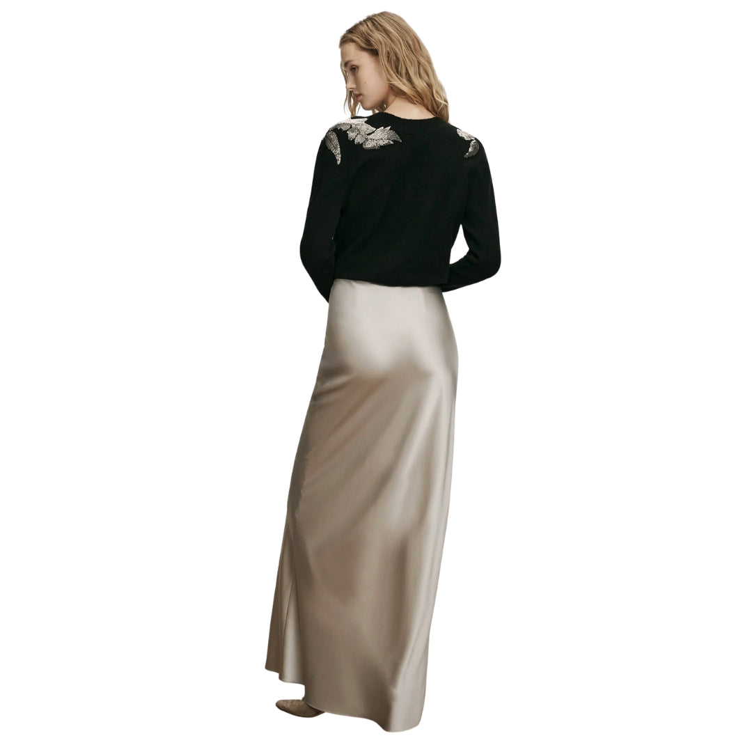 Medina Silk-Blend Maxi Skirt in Pewter