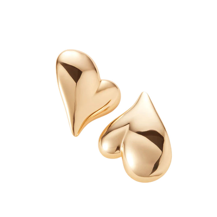 Mega Art Heart Button Earrings - Gold