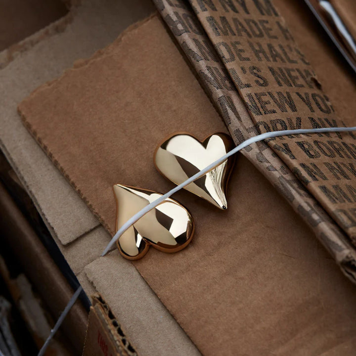 Mega Art Heart Button Earrings - Gold
